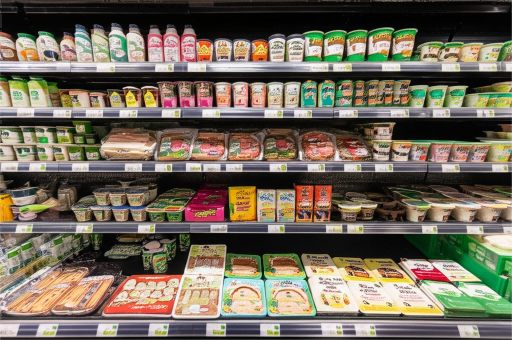 一系列现代植物性食品和饮料味的令人眼花and乱的味道