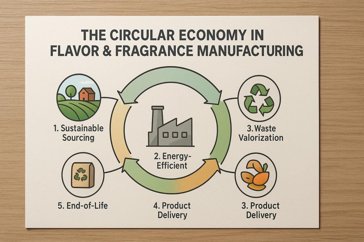Illustrated guide to the circular economy and fragrance manufacturing Food and beverage flavors+CUIGUAI Flavor
