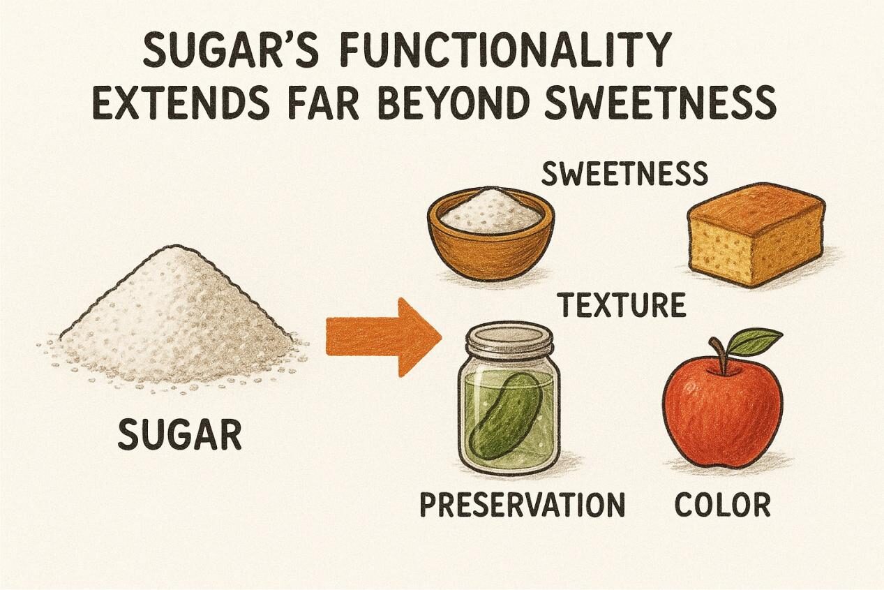  Sugar’s extended role in food products, influencing sweetness, texture, preservation, color, and flavor