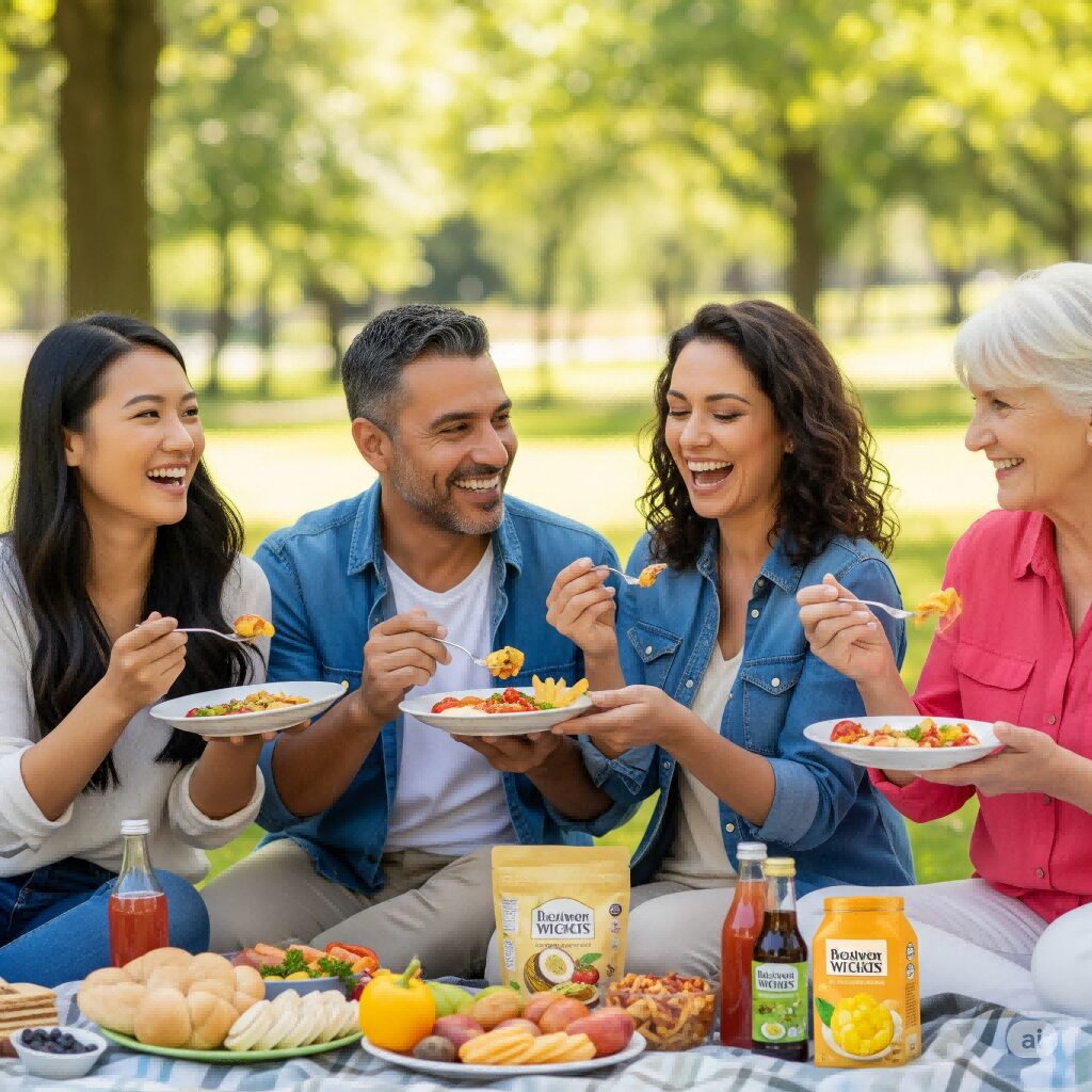 Consumers happily enjoying a variety of foods and beverages Food and beverage flavors CUIGUAI Flavor