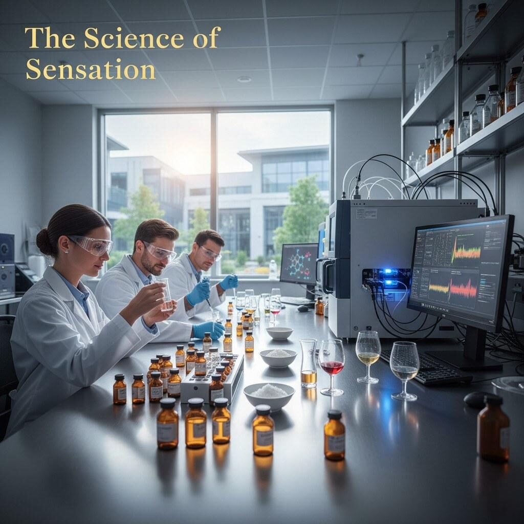 现代实验室中的专业调味师使用气相色谱法和感官分析来解构香气特征。这说明了设计能够唤起特定情绪反应的口味所需的技术精度。