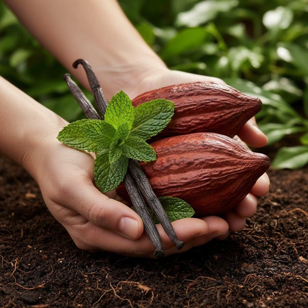 Image professionnelle et collaborative montrant un aromatiste présentant un nouveau prototype de collation aux clients dans une salle de dégustation moderne. Se concentre sur l’innovation et le partenariat en science alimentaire