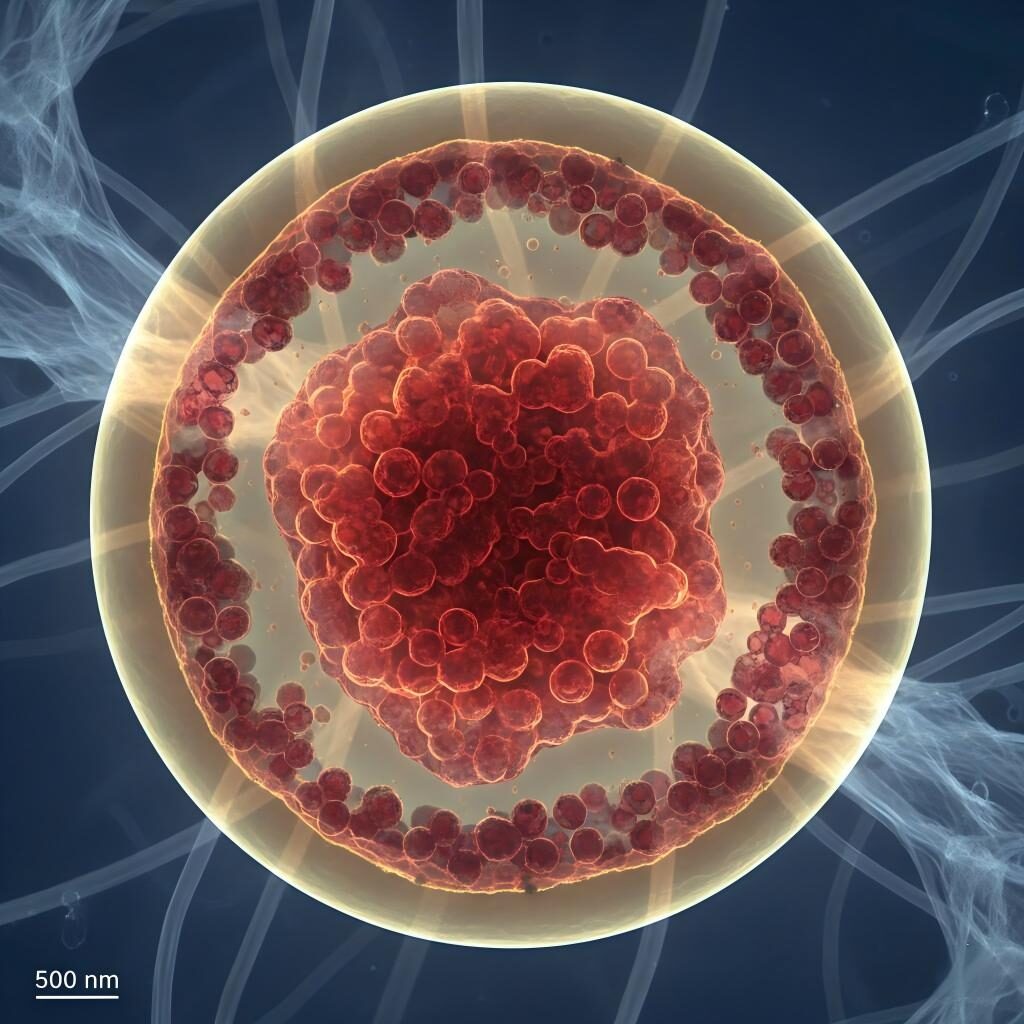 A detailed microscopic view of a micro-encapsulated flavor particle, showing the protective outer shell and the concentrated active flavor core for controlled release.
