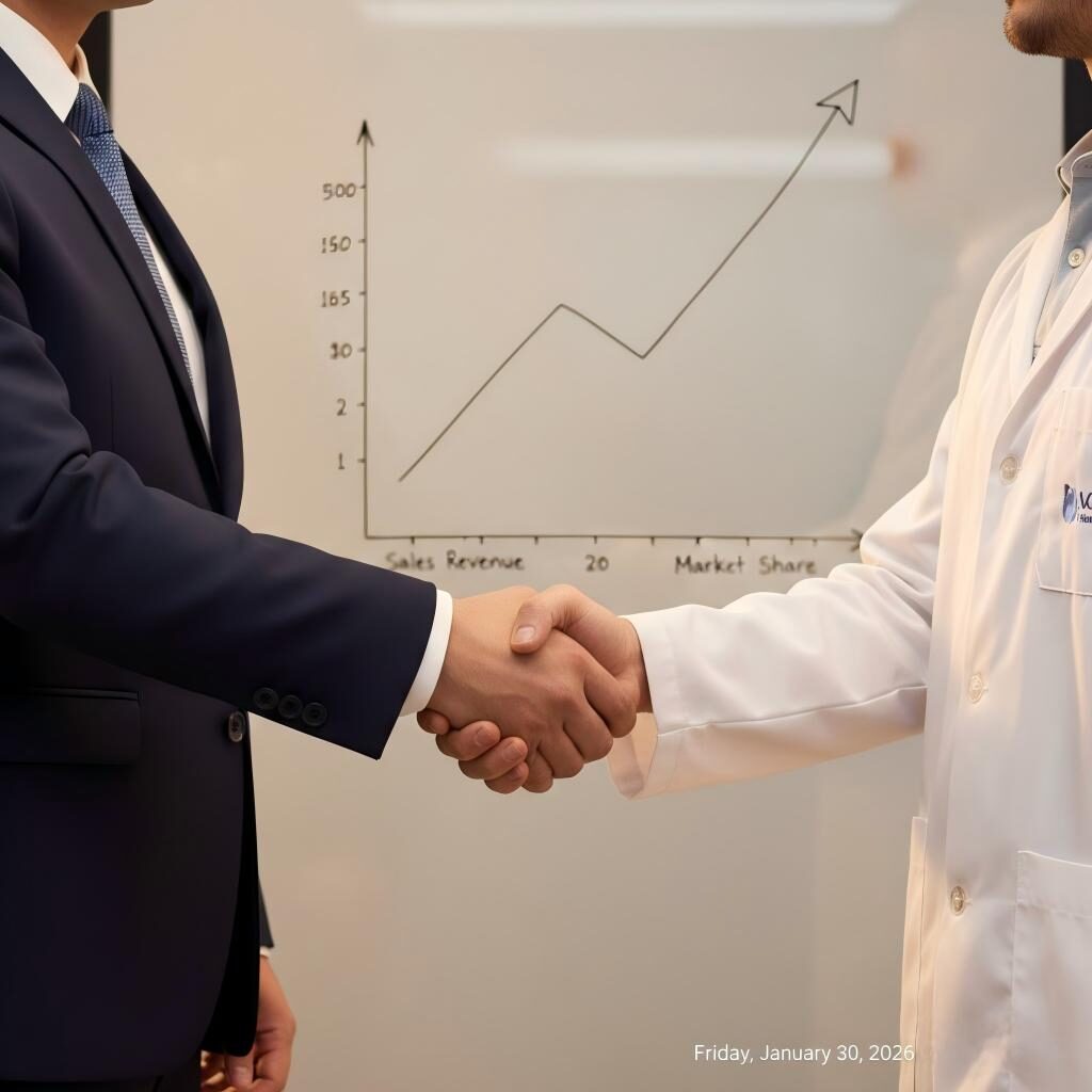 A professional handshake between a business executive and a food scientist, featuring a background growth chart to symbolize the economic success of strategic flavor innovation.