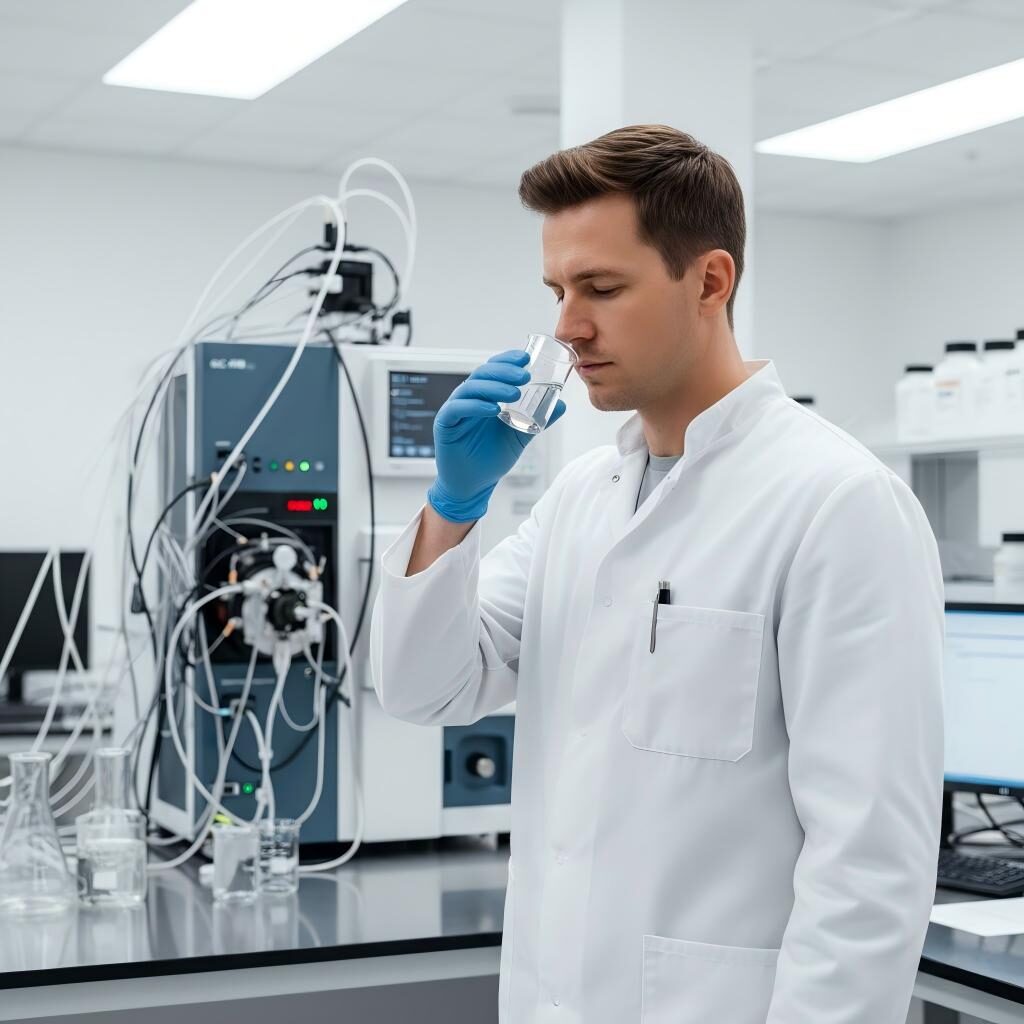 A professional flavor scientist conducting sensory analysis in a modern laboratory equipped with GC-MS technology for science-backed flavor solutions.