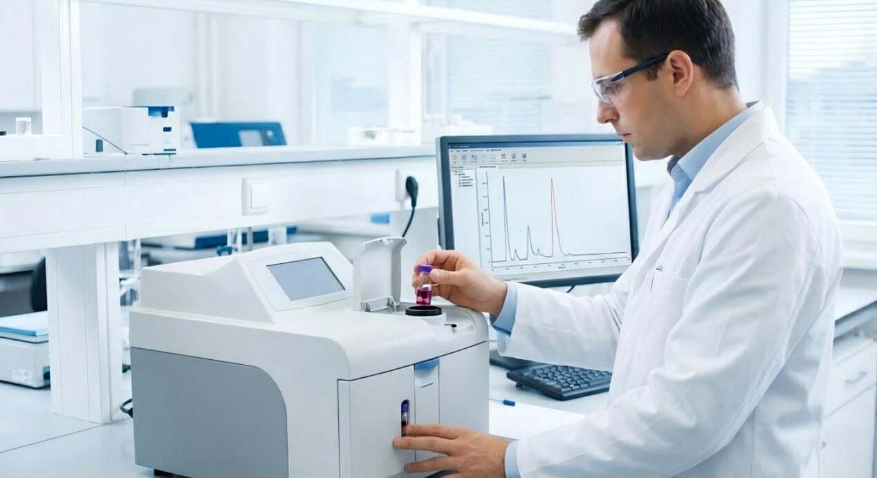 Профессиональный ученый, использующий технологию ГХ-МС и E-nose для определения летучего химического профиля сложного напитка.