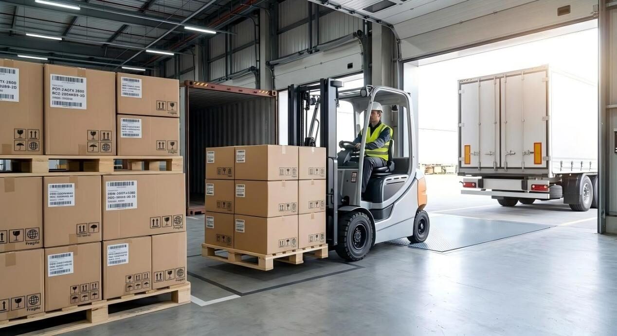 对大容量工业运输港的专业观察，展示了有组织的全球配送和专业物流。