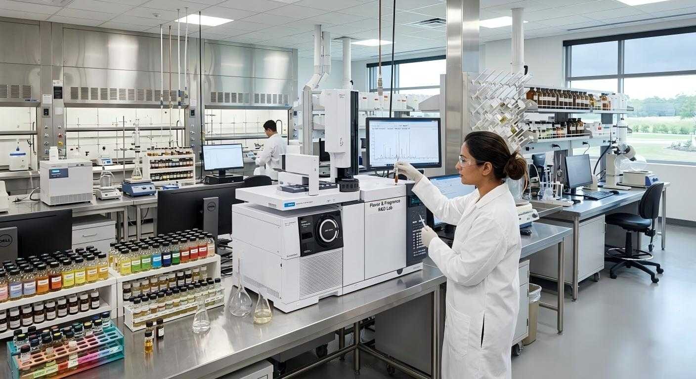 Explore the cutting-edge flavor laboratory where we use GC-MS technology to analyze aromatic compounds for superior food innovation.