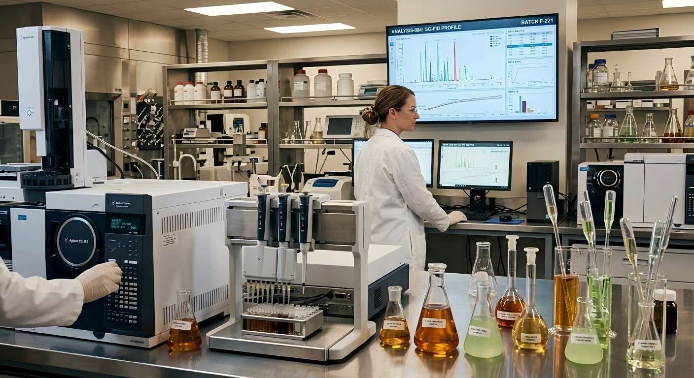 Explore our high-tech flavor development laboratory featuring advanced analytical equipment.