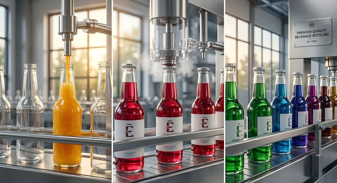 A high-end industrial beverage bottling line highlighting premium liquid filling processes and high-quality production standards.