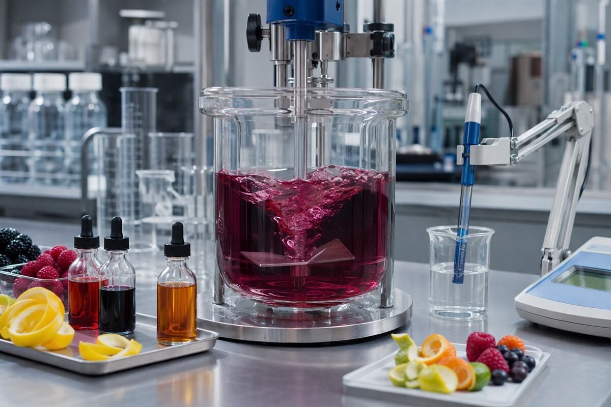 Pilot mixing and in-process pH monitoring support scalable water enhancer stability and repeatability.