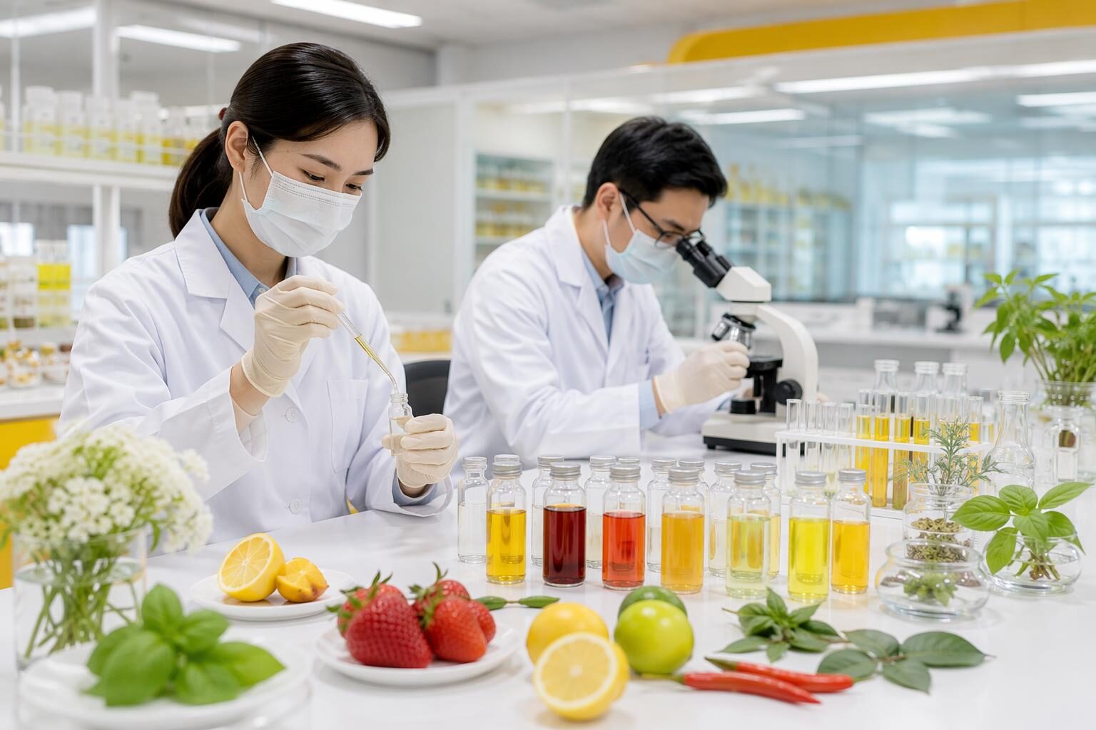 Guangdong Unique Flavor Co., Ltd.'s ISO22000-certified GMP manufacturing facility developing natural flavor concentrates for premium Lemonade 2.0 applications — fresh basil (linalool-preserved), authentic strawberry (furaneol-based), and calibrated jalapeño/capsaicin concentrates — with complete natural flavor documentation meeting FDA and EU compliance requirements for global B2B beverage partners.