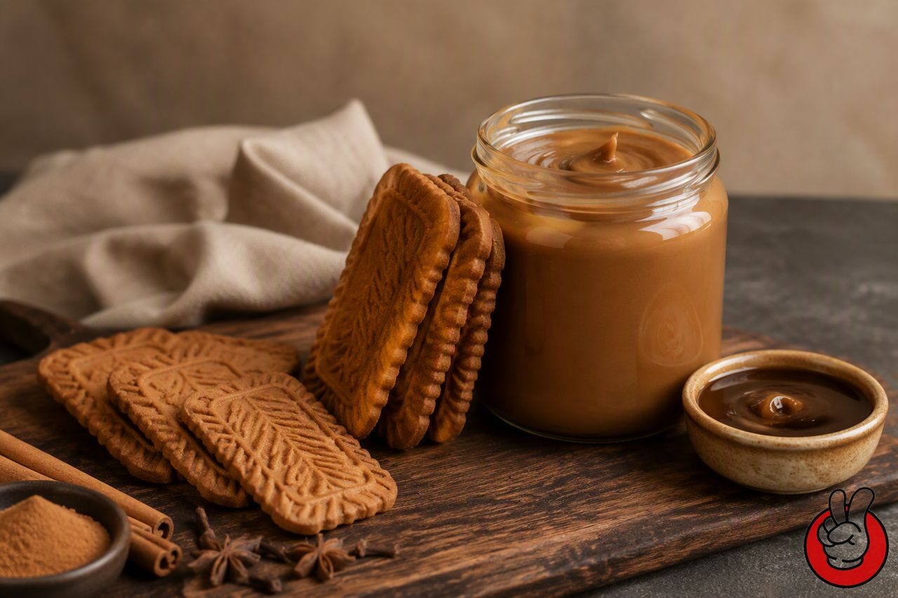 Jars of cookie butter spread with spiced speculoos biscuits - the opening image of the CUIGUAI guide to speculoos and biscuit flavors and the rise of cookie butter notes.
