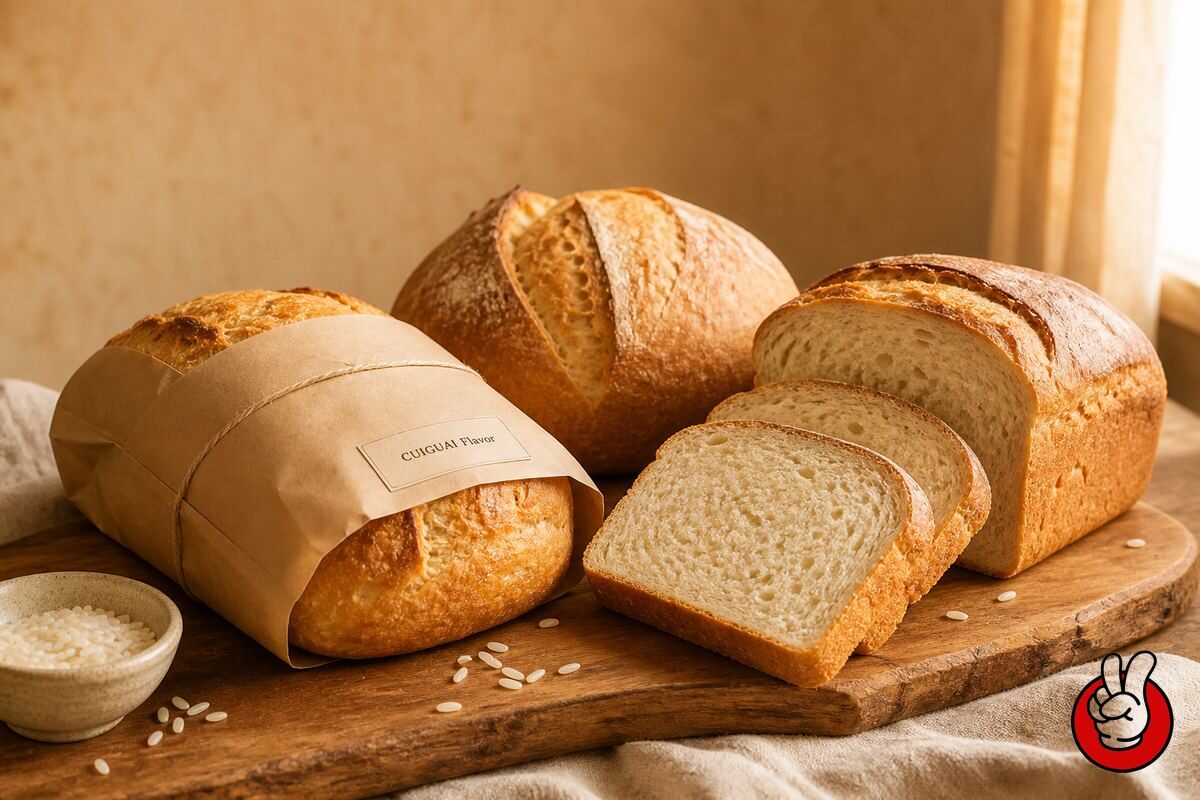 أرغفة خبز جاهزة خالية من الغلوتين بنكهة مركزات مخبوزات CUIGUAI، جاهزة لعلامات المخابز التجارية بالتجزئة.