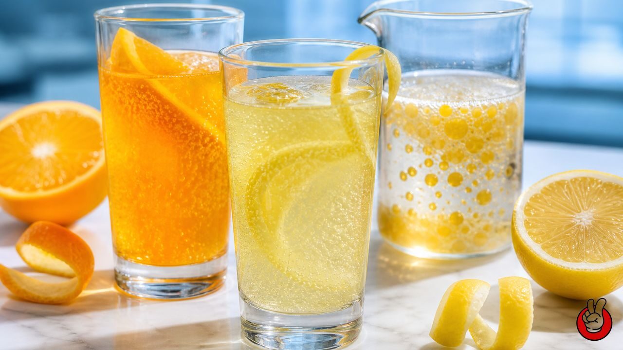 A citrus soda R&D scene introducing stable flavor emulsions and uniform cloud.