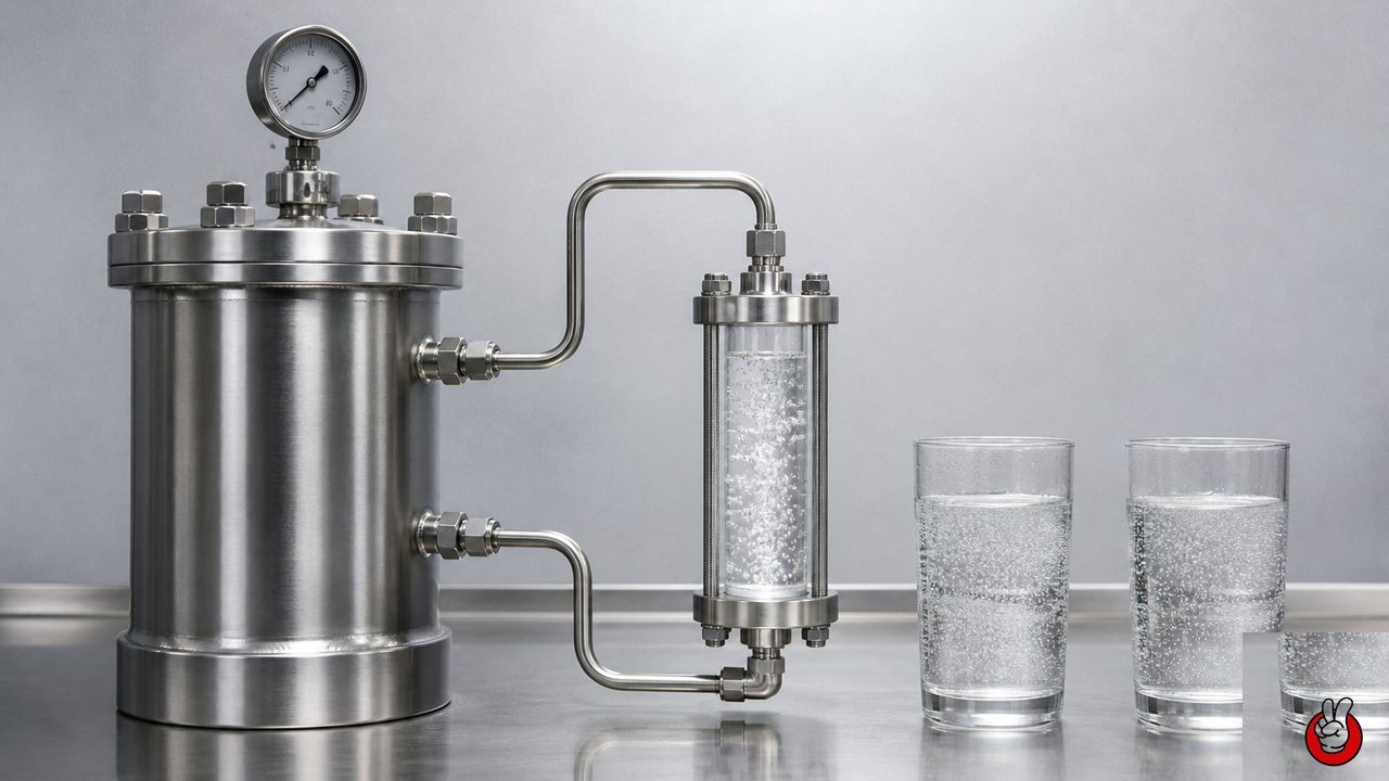 Pilot-scale beverage carbonation equipment with pressure vessel, sight glass, and samples. Original CUIGUAI Flavor editorial image for this technical article.