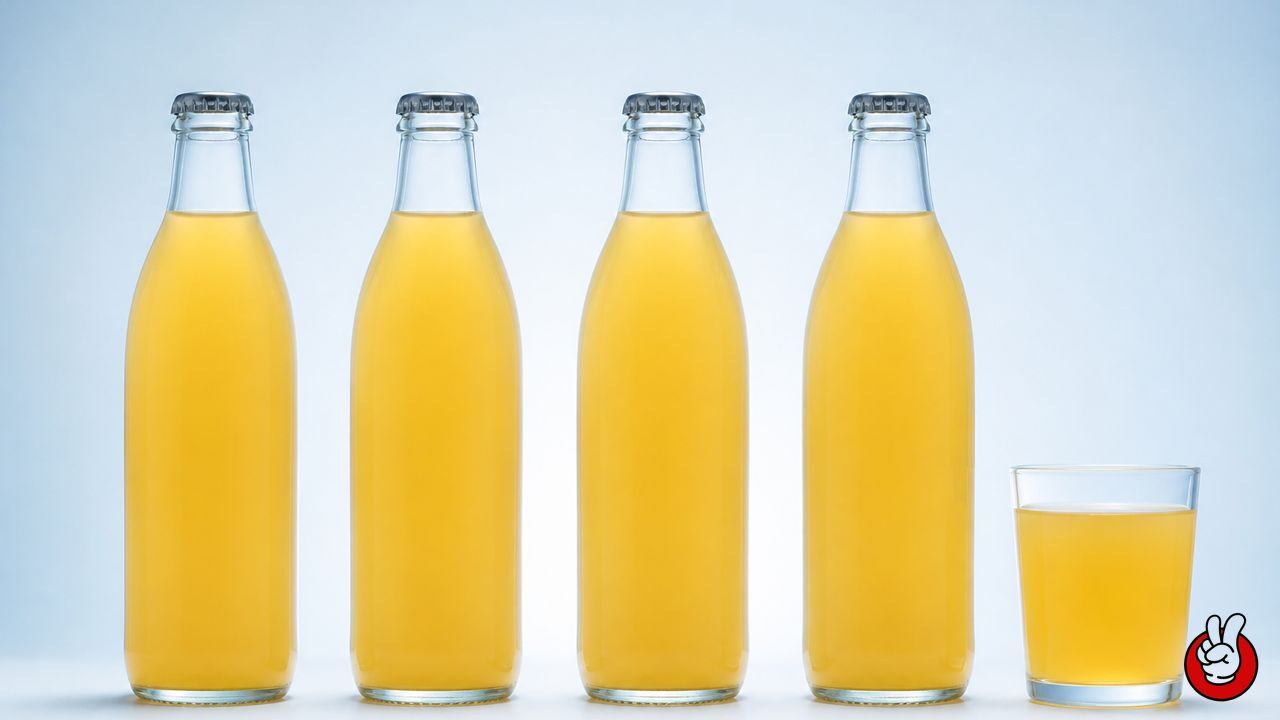 Uniform bottles in a light booth demonstrate package-level inspection for rings and sediment.