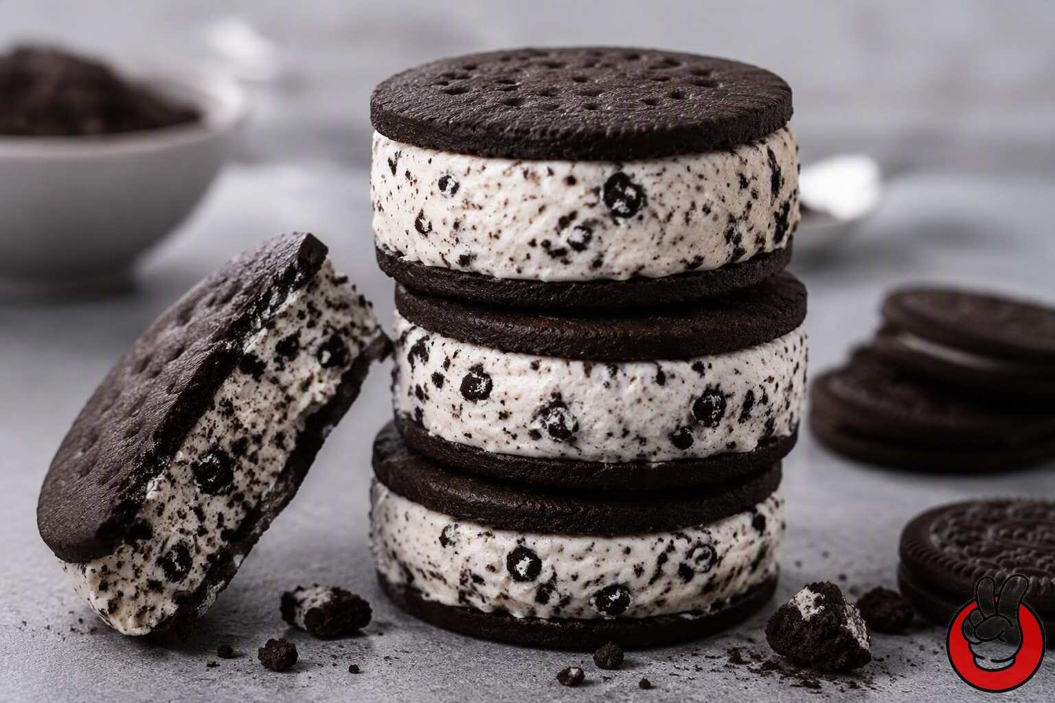 Cookies and cream ice cream sandwiches made with cocoa wafers and a cereal-milk cream filling, a core application for the nostalgia flavor trend.